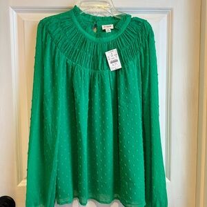 J. Crew Emerald Green Textured Blouse